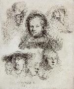 REMBRANDT Harmenszoon van Rijn Studies of the Head of Saskia and Others Sweden oil painting artist